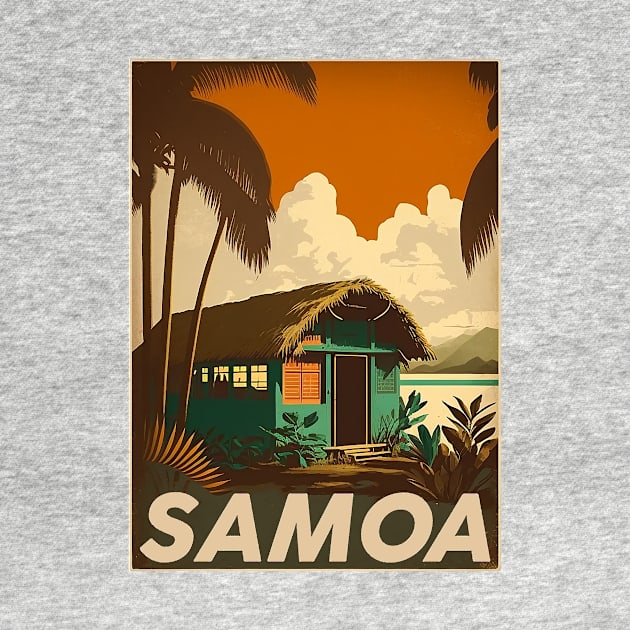 Samoa Hut Vintage Travel Art Poster by OldTravelArt